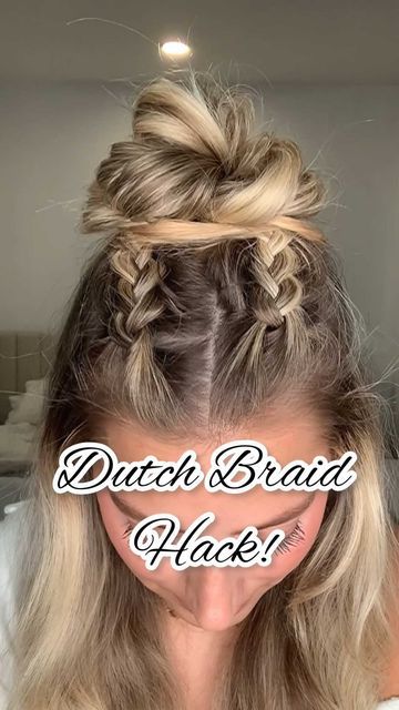 Lainey on Instagram: "How cute is this hairstyle😍💗who would have guessed that these aren’t Dutch braids! - - #dutchbraidstyle #fauxbraid #braidedhairstyle #braidedhalfup #halfupmessybun #halfuphalfdownhairstyle #messybunhalfup #messybuns #hairofinsta #fallhairtrends #schoolhairstyles" Faux French Braid Pigtails, Dutch Braid Half Up, Braided Half Up Half Down Hair, Hairstyles With Curled Hair, Dutch Pigtail Braids, Half French Braids, Dutch Braid Styles, Curled Hair With Braid, French Braid Pigtails