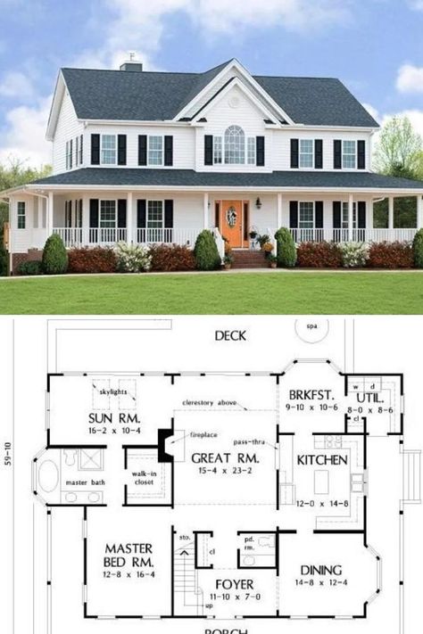 2000sqft House Plans, House Plans 2 Story, Farmhouse Layout, Open Floor House Plans, Unique House Plans, Little House Plans, Farmhouse Floor Plans, Porch House Plans, Two Story House Plans