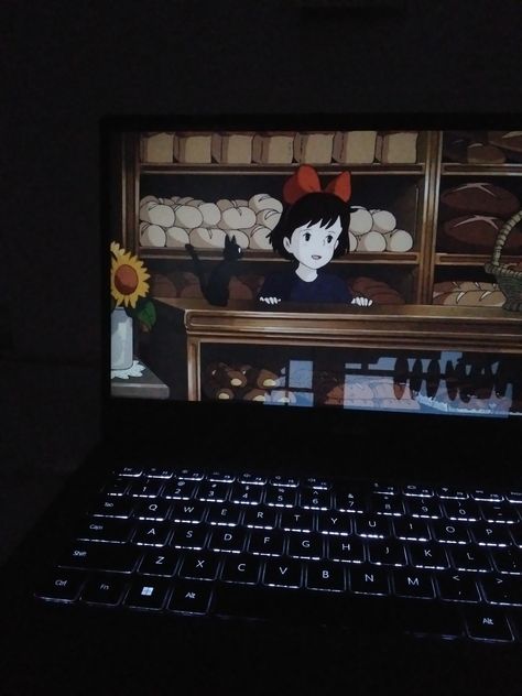 Watching Anime Aesthetic Night, Watching Ghibli Aesthetic Laptop, Watching Ghibli Aesthetic, Watching Studio Ghibli Aesthetic, Late Night Movie Aesthetic, Watching Cartoons Aesthetic, Watching Shows Aesthetic, Ghibli Movies Aesthetic, Anime Movie Night