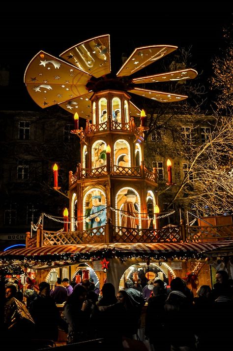 Even the food stalls are elaborate at the German Christmas markets Nuremberg Christmas Market, Christmas Pyramid, Christmas Markets Germany, Christmas Marketing, Christmas In Germany, European Christmas, Europa Park, German Christmas Markets, Christmas In Europe