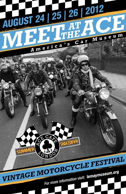 The LeMay Museum and Ace Cafe London are teaming up for a vintage motorcycle festival (Meet at the Ace) in Tacoma Wash. August 24-26 2012.  Read more at MotorcycleClassics.com Ace Cafe London, Bikers Outfit, Motorcycle Festival, Cafe London, Motorcycle Events, Boy Bike, Motorcycle Sidecar, Old Motorcycles, Cafe Racer Bikes