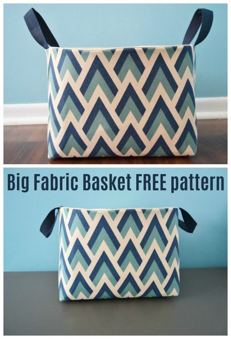 FREE sewing pattern for a large fabric basket to sew. This sturdy basket has deep boxed corners and strong handles. This is a free sewing pattern and a very easy project to sew for the home for beginners. Fabric basket sewing pattern. #FreeSewingPattern #SewingForFree #SewModernBags #FabricBasketPattern #StorageBasketPattern Fabric Box Pattern, Large Fabric Basket, Basket Sewing Pattern, Fabric Basket Tutorial, Modern Bag, Sew Ins, Fabric Basket, Free Sewing Pattern, Fabric Boxes