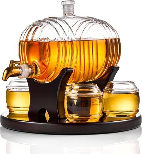 Whiskey Barrel Decanter Set - Liquor Dispenser Alcohol Gifts for Men - 1350ML Decanter with 4 Barrel Whiskey Glasses for Bourbon, Scotch, Vodka, Tequila, Wine Alcohol Gifts For Men, Whisky Decanter, Liquor Dispenser, Whiskey Set, Whiskey Decanter Set, Whiskey Gifts, Liquor Decanter, Alcohol Gifts, Whiskey Decanter