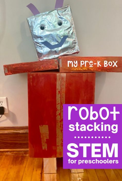 ROBOT Preschool STEM Activities | This is an easy way to bring science, technology, engineering, and math topics into your home — robot style. Your child will have so much fun building and stacking a robot! Visit My Pre-K Box for monthly preschool play based learning activities and crafts to do at home! Have fun learning with preschool math, literacy, STEM, and more! www.myprekbox.com Robot Activities Preschool, Robot Preschool, Preschool Stem Activities, Robots Preschool, Robot Activity, Crafts To Do At Home, Stem Activities Preschool, Fun Stem Activities, Build A Robot