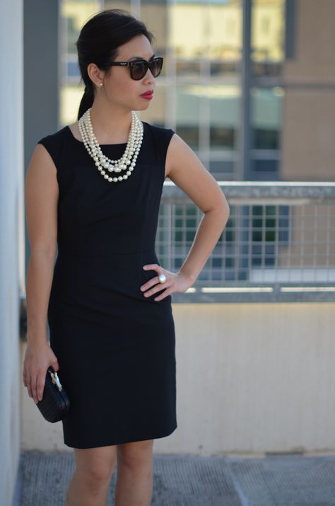 the little black dress & pearls — janna doan Sheath Dress Outfit, Little Black Dress Classy, Black Dress With Pearls, Black Dress Accessories, Anniversary Outfit, Cocktail Dress Style, Skirt And Top Dress, Black Dresses Classy, Black Attire