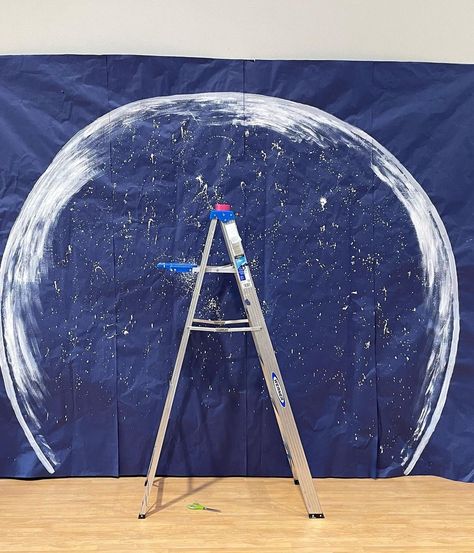 So much 🌟 JOY 🌟 came from making this snow globe photo backdrop for the staff holiday breakfast at school. #snowglobe #mural #snowglobeart… | Instagram Snowglobe Photo Booth Diy, Snow Globe Picture Backdrop, Diy Snowglobe Photo Backdrop, Snow Globe Backdrop Diy, Snowglobe Office Decoration, Snowglobe Window Display, Snow Globe Photo Backdrop, Winter Set Design, Santa Backdrop Ideas