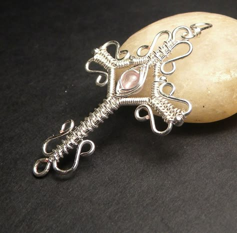 Wire Wrapped Cross, Bead Cross, Wire Crosses, Wire Pendants, Wire Jewelry Rings, Wire Jewelery, Wire Wrap Jewelry Designs, Wire Jewelry Making, Wire Wrapped Jewelry Tutorials