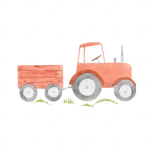 Tractor Drawing, Watercolor Farm, Watercolor Autumn Leaves, Watercolor Dragonfly, Farm Photos, Branch Vector, Kids Bedroom Inspiration, Boy’s Room, Watercolor Floral Pattern