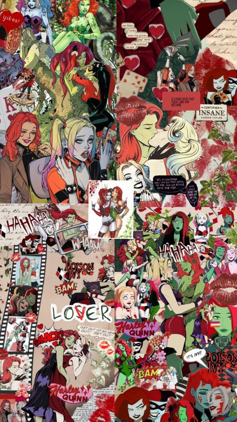 Poison Ivy Wallpaper, Ivy Wallpaper, Poison Ivy Harley Quinn, Poison Ivy And Harley Quinn, Harley Quinn Wallpaper, Ivy And Harley, Disney Desserts, Harley Quinn Artwork, Wallpaper Collage