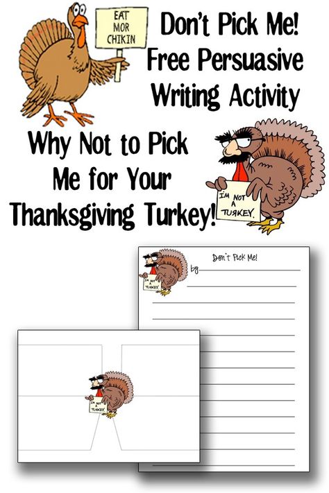 Free Thanksgiving persuasive writing activity. Don’t Pick Me for your Thanksgiving Turkey! Free Thanksgiving worksheets for writing. Perfect for fall sub plans. #freeworksheets  #freefallworksheets #freesubplans #worksheet https://momenvy.co/dont-pick-me-persuasive-writing Thanksgiving Language Arts Activities, Traveling Library, Thanksgiving School Activities, November Writing Activities, Perspective Writing, Persuasive Writing Activities, Thanksgiving Writing Prompts, Thanksgiving Writing Activity, Turkey Theme