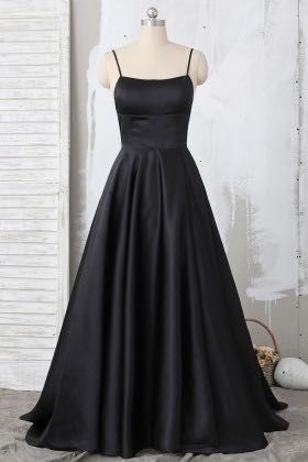 Black Spaghetti, Black Spaghetti Strap, Black Prom Dress, Prom Dress Inspiration, Cute Prom Dresses, A Line Prom Dresses, Prom Outfits, Grad Dresses, Satin Prom Dress