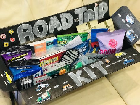 We were giving my Dad and his girlfriend a weekend getaway, rather than just put it in a card I made this with a letter inside. Road Trip Care Package, Travel Care Package, Road Trip Gifts, Airplane Travel, Care Package, Weekend Getaway, A Letter, My Dad, Weekend Getaways