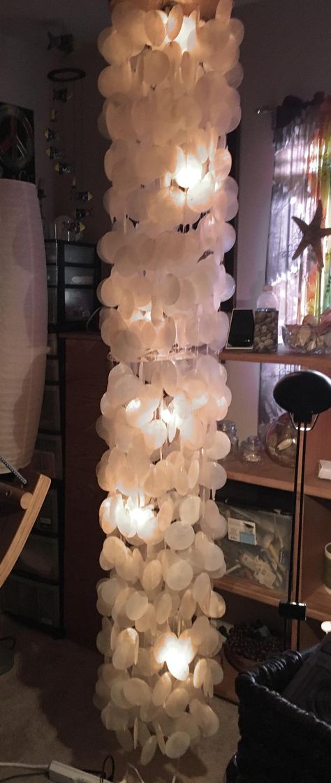 Capiz Shell Lamp, Capiz Shell Chandelier, Porch Lights, Shell Chandelier, Shell Lamp, Colored Led Lights, Evening Light, Capiz Shell, Floor To Ceiling