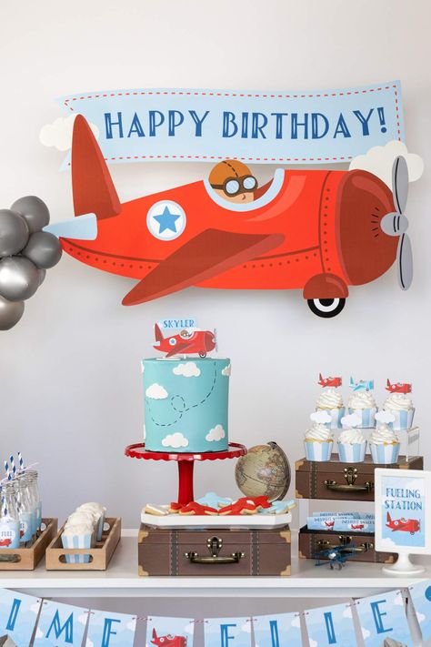 Time Flies Party, Airplane Balloon, Airplane Birthday Theme, Airplane Party Theme, Helicopter Birthday, Vintage Airplane Birthday Party, Airplane Birthday Party Decorations, Vintage Airplane Birthday, Time Flies Birthday