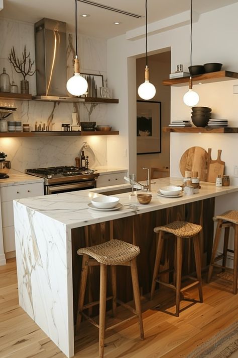 10 Small Kitchen Island Ideas That Maximize Space! - My Decor Inspo Kitchen Island And Table Combo, Modern Kitchen Design Trends, Small Kitchen Ideas Layout, Small Condo Kitchen, Stylish Small Kitchen, Narrow Kitchen Island, Small Kitchen Island Ideas, Kitchen Designs Ideas, Kitchen Layouts With Island