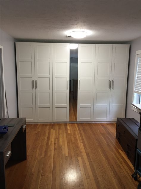 IKEA PAX Wardrobe system with Bergsbo Doors by Assembly Worx Ikea Bergsbo Wardrobe, Bergsbo Ikea, Ikea Pax Bergsbo, Ikea Closet Doors, Ikea Pax Doors, Ikea Closet System, Pax Ikea, Ikea Pax Closet, Wardrobe Wall