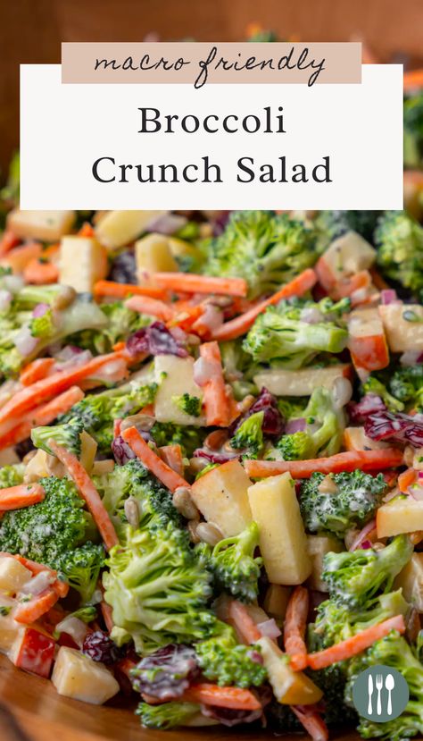 Oh Snap Macros, Broccoli Crunch Salad, Low Calorie Salad, Crunch Salad, Chopped Salad Recipes, Creamy Broccoli, Under 100 Calories, Fresh Salad Recipes, Healthy High Protein Meals