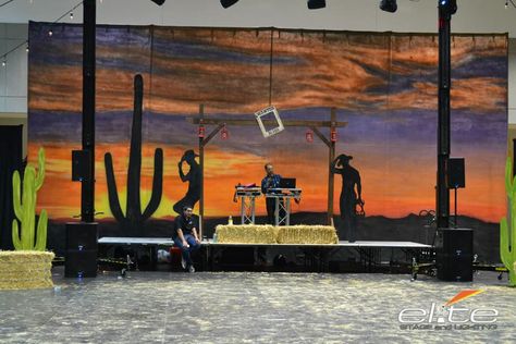 Western Party and Props, Cowboy, Sadie Hawkins,  Uplighting, Backdrop,  http://www.elitesl.com School Dance Decorations, Wild West Crafts, Technicolor Dreamcoat, Cowboy Theme Party, Wild West Theme, Become Beautiful, Wild West Party, Country Party, Cowboy Design