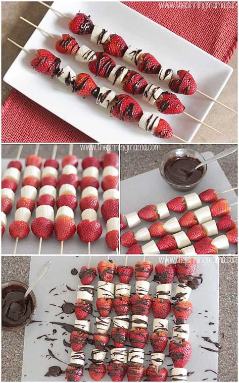 Meals On A Stick, Resep Salad, Fruit Skewers, Light Desserts, Läcker Mat, حلويات صحية, On A Stick, Covered Strawberries, Chocolate Covered Strawberries