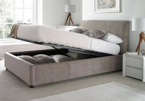 Modern Upholstered Bed, Ottoman Silver, Best Storage Beds, Grey Upholstered Bed, King Size Storage Bed, Upholstered Bed With Storage, Storage Beds, Upholstered Storage Bed, Steel Bed Frame