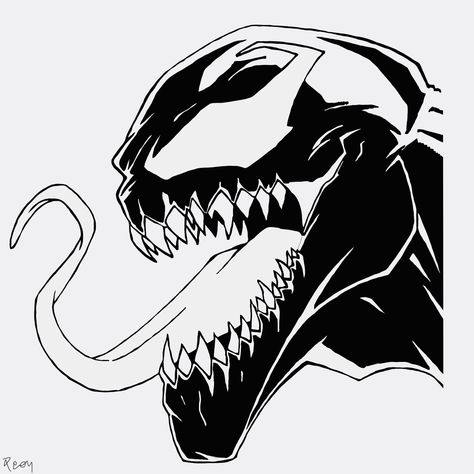 Venom Stencil Art, Simple Venom Tattoo, Simple Venom Drawing, Venom Tattoo Stencil, Venom Outline, Spiderman And Venom Drawing, Venom Stencil, Venom Drawing Easy, Venom Drawing Sketch