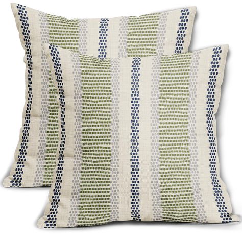 PRICES MAY VARY. Linen High Quality Material: Made of high-quality polyester linen material, thick, soft, breathable and comfortable. Our navy blue green grey gray boho pillow covers are a great choice for a quick way to change up your home decor. Warm reminder: Pillowcase ONLY, insert not included. Size: 16x16 inches (40cm X 40cm).Our navy blue green throw pillow covers are printed with the same graphic design on both sides, so you can place them however you like. Our bohemian throw pillow cove Blue Green Throw Pillows, Lime Green Pillows, Green Pillows Decorative, Bohemian Throw Pillows, Grey Pillow Covers, Green Pillow Covers, Long Cushion, Boho Throw Pillows, Grey Throw Pillows