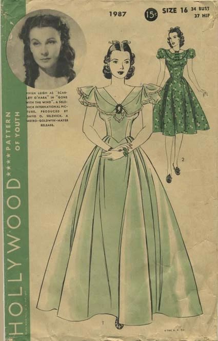 Gone With The Wind Dress Pattern, Vintage Sewing Pattern Illustrations, 1930s Movies, Hollywood Patterns, Vivian Leigh, Scarlett O Hara, Patron Vintage, Mode Retro, Vivien Leigh