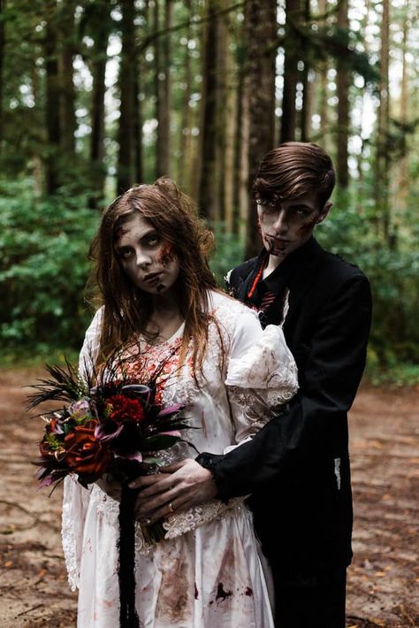 'Forest Halloween Zombie Wedding' - Halloween Special Wedding Inspiration - Boho Wedding Blog Halloween Styled Shoot, Forest Halloween, Zombie Wedding, Zombie Photo, Traditional Wedding Vows, Wedding Captions For Instagram, Wedding Captions, Captions Funny, Halloween Themed Wedding