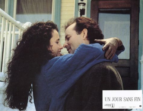 "Groundhog Day" French lobby card, 1993. L to R: Andie MacDowell, Bill Murray. During the making of the movie, Murray and co-writer/director Harold Ramis had a severe disagreement over a scene that ended their two decade friendship. They wouldn't talk for 21 years. Groundhog Day Movie, Best Rom Coms, The Big Sick, Best Romantic Comedies, Harold Ramis, Andie Macdowell, Bad Boss, Movie Aesthetic, Crazy Rich Asians