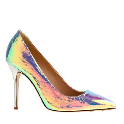 J.Crew - Roxie iridescent foil pumps Iridescent Outfit, Iridescent Clothing, Iridescent Shoes, Iridescent Foil, Womens Ballet Flats, Pointed Toe Shoes, Stiletto Pumps, Crazy Shoes, High Heel Pumps