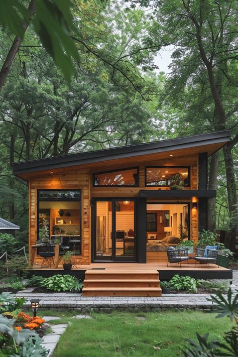 16 Unique Modern Tiny House Ideas to Inspire 4 Mini Tiny House, Tiny House Floor Plans On Wheels, Tiny Houses Ideas, 2 Story Tiny House, 600 Sqft House, Tiny Home Studio, Tiny House With Pool, Tiny House Designs, House Community