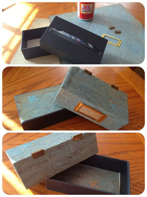 Repurposed iPhone box Repurpose Apple Product Boxes, Baby Room Ideas Diy, Cheap Baby Room Ideas, Upcycled Boxes, Diy Nursery Furniture, Iphone Box, Modern Baby Boy Nursery, Room Ideas Diy, Souvenir Display