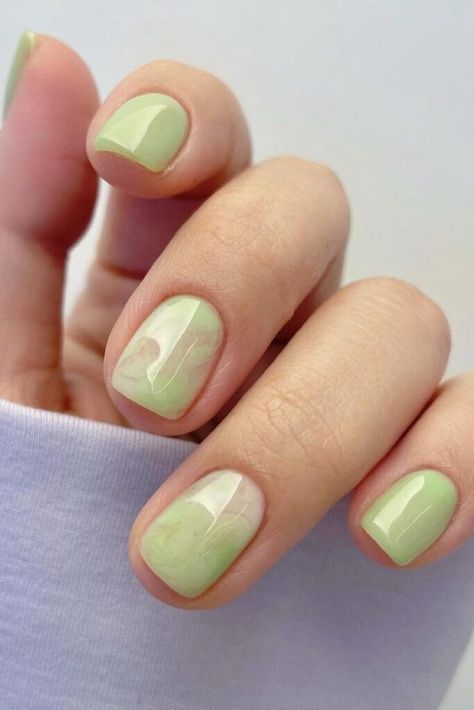 Korean Spring Nails, Korean Nails, Gelish Nails, Pearl Nails, Simple Nail, Crystal Nails, Dream Nails, Green Nails, Nail Manicure