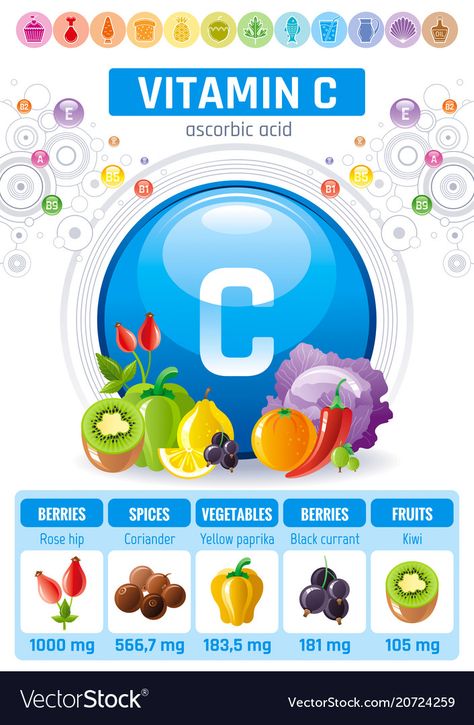 Ascorbic acid vitamin c rich food icons healthy Vector Image Mineral Chart, Diagram Poster, Low Carb Protein Shakes, Table Vector, Vitamin C Foods, Vitamin A Foods, Spiced Vegetables, Rich Food, Best Vitamin C