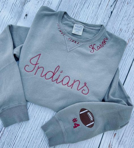 Embroidered Team Sweatshirt, Embroidered Stitches, Custom Embroidered Sweatshirt, Basketball Sweatshirts, Team Sweatshirts, Football Sweatshirt, Diy Sewing Clothes, Sports Mom, Embroidered Sweatshirt