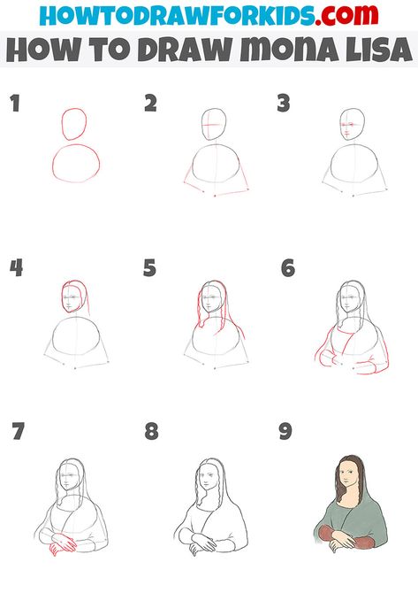 how to draw mona lisa step by step Mona Lisa Pose Reference, How To Draw The Mona Lisa, Mona Lisa Outline, How To Draw Mona Lisa Step By Step, Mona Lisa Painting Easy, How To Draw Mona Lisa, Mona Lisa Drawing Sketch, Mona Lisa Art Project, Mona Lisa Drawing Easy