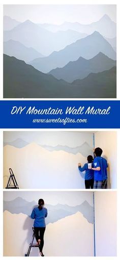 Diy Mountain Wall, Paint A Mountain, Diy Mountain, Mountain Wall Mural, Painting Mountains, Dark Ombre, Wall Murals Diy, Mountain Mural, Mountain Nursery