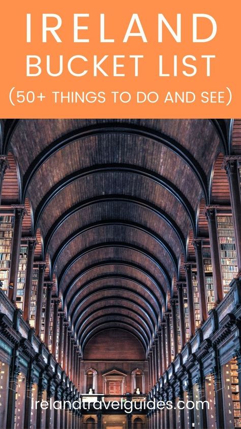 Ireland Bucket List: Things To Do In Ireland | Ireland travel guide | Ireland travel ideas | Ireland travel destinations | Ireland must see places | Ireland trip #ireland #irelandtravel Dublin Library, Trinity Library, Irish Vacation, Things To Do In Ireland, Ireland Bucket List, Ireland Honeymoon, Trinity College Library, The Book Of Kells, Kilkenny Castle