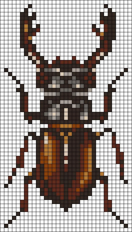 Insect Cross Stitch Pattern, Insect Alpha Pattern, Alpha Pattern Knitting, Beetle Alpha Pattern, Bug Alpha Pattern, Bug Pixel Art, Cross Stitch Insects, Pixel Art Pattern Design, Alpha Graph