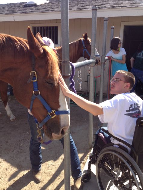 Therapy Horses are gentle and relaxed! Riders learn to read the horse's body language while working with them. Big Girl Widget meeting Mike @ The Heart Of The HorseTherapy Ranch!!! Therapeutic Horseback Riding, Therapeutic Riding, Horse Country, Equine Therapy, Horse Ears, Horse Info, Horse Therapy, Horse Things, Therapy Animals