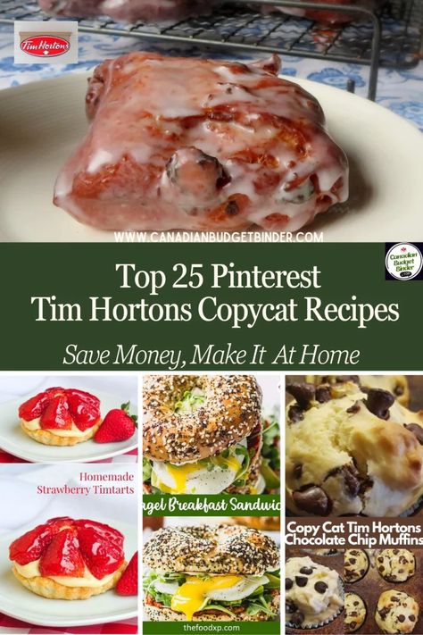 Tim Hortons Copycat Budget-Friendly Recipes - Canadian Budget Binder Tim Hortons Apple Fritter Recipe, Tim Hortons Muffins, Canadian Dessert Recipes, Boston Cream Donut, Grill Breakfast, Tim Horton, Bagel Breakfast Sandwich, Date Squares, Apple Donuts