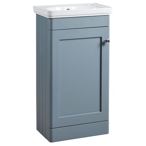 Small Vanity Unit Cloakroom, Tavistock Bathroom Furniture, Slim Vanity Bathroom, Cloakroom Decor, Cloakroom Ideas, Toilet Vanity Unit, Cloakroom Toilet, Grain Store, Blue Bathroom Furniture