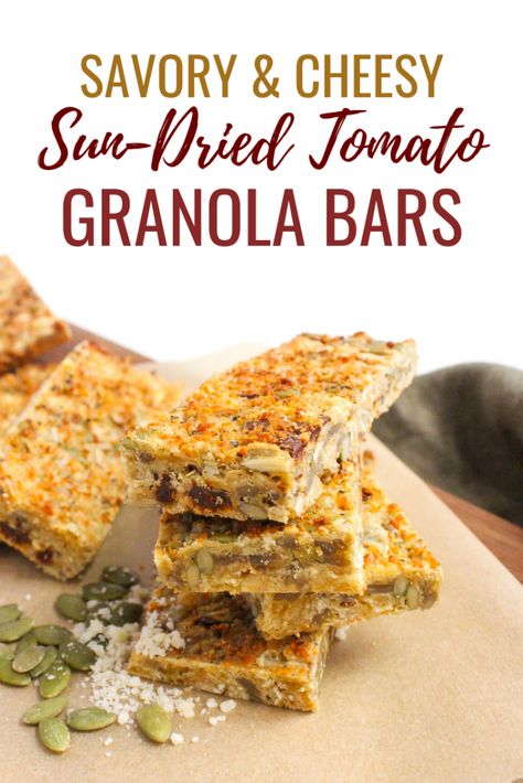 Savory Granola Bar Recipe: Cheesy Sun-Dried Tomato Pizza Bar - Healthy Savory Granola, Granola Bar Recipe, Breakfast Granola, Tomato Pizza, Granola Recipe Bars, Granola Breakfast, Quick Food, Pizza Bar, Snacks Healthy