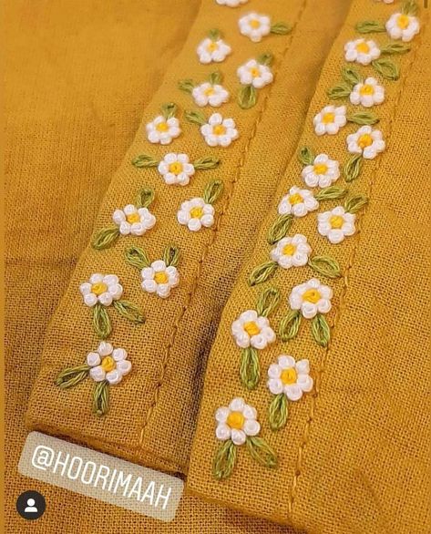 Simple Hand Work On Kurti, Clothes Embroidery, Hand Stitches, Simple Hand Embroidery Patterns, Patterns Flowers, Pola Bordir, Churidar Designs, Lace Designs, Simple Embroidery Designs