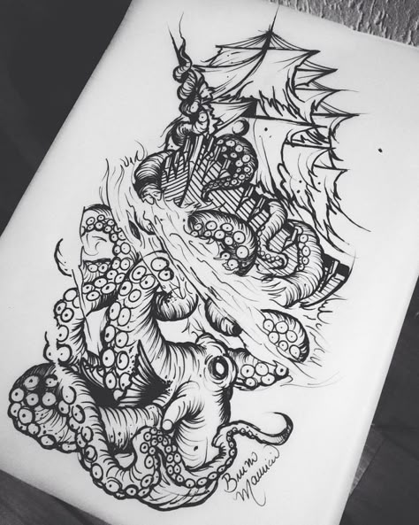 Sketches Tattoo Design, Kraken Tattoo, Octopus Tattoo Design, Sketches Tattoo, The Sea Witch, Pirate Tattoo, Octopus Tattoos, Traditional Tattoo Designs, Nautical Tattoo