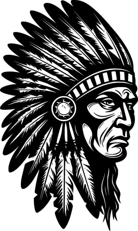 Indian Chief - High Quality Vector Logo - Vector illustration ideal for T-shirt graphic Outline Stencil, Word Stencils, Aztec Tattoo Designs, Native American Chief, Monochromatic Art, Ancient Egypt Art, Print Design Art, Indian Chief, Tattoos For Black Skin