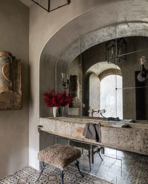 Limestone Bathroom, French Provence, Trough Sink, Dream Bath, Spanish Tile, Sink Design, Stylish Bathroom, House Inspo, Amazing Bathrooms