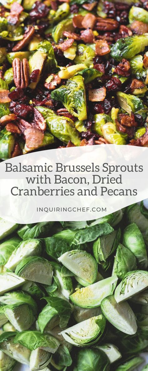 Sweet and savory, this side dish with pan-seared brussels sprouts and crispy bacon is sure to be a hit. Best of all, it comes together in one pan. Pan Seared Brussel Sprouts, Brussel Sprouts Cranberries, Maple Brussel Sprouts, Balsamic Brussels Sprouts, Canned Bacon, Balsamic Brussel Sprouts, Afghan Food, Afghan Food Recipes, Brussels Sprouts With Bacon