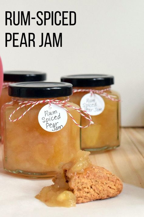 This recipe for Rum-Spiced Pear Jam, flavored with cardamom, cinnamon, and spiced rum, has a permanent spot in my repertoire. It’s one of those recipes that once you find it, you don’t want to look for anything else. This easy jam recipe is perfect for first-time canners. Pear Freezer Jam, Pear Jam Recipe No Pectin, Spiced Pear Jam Recipe, Spiced Pear Jam, Jam Flavors, Pear Jam Recipe, Jam Ideas, Cardamom Recipe, Easy Jam Recipe