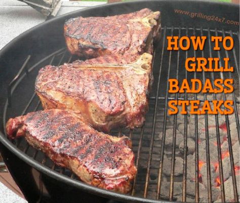 How long to grill a steak on a charcoal grill - The rule of threes - Grilling 24x7 Best Grilled Pork Chops, Pork Chop Recipes Grilled, Grilling The Perfect Steak, Grilled Ribeye Steak, Grilled Ribeye, Grilled Steak Recipes, T Bone Steak, Grilled Pork Chops, Rib Eye